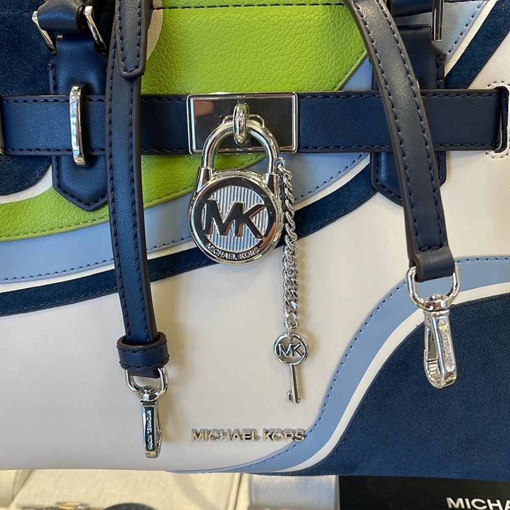 Michael Kors Hamilton Small Satchel Shoulder Crossbody Bag 
Navy Multi 
NWT - Picture 5 of 16